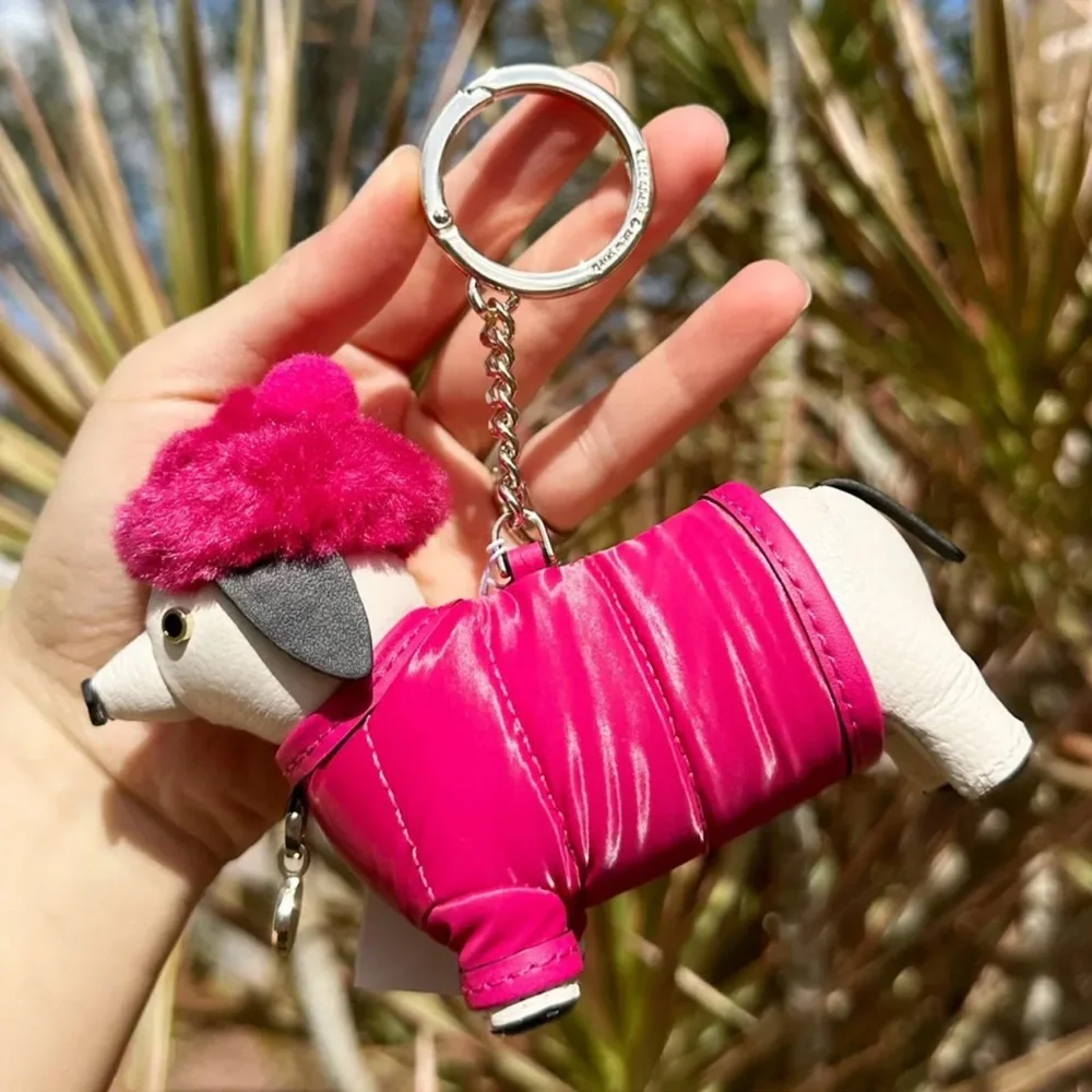 Kate Spade Novelty Festive Pink Claude Dachshund Dog Key Fob Bag Charm - Picture 2 of 2